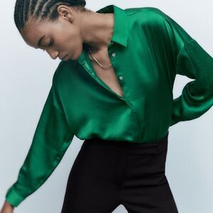 Zara dropped shoulder satin effect shirt